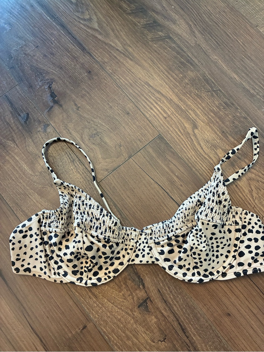 Xhilaration Cream and Black Leopard Bikini Top